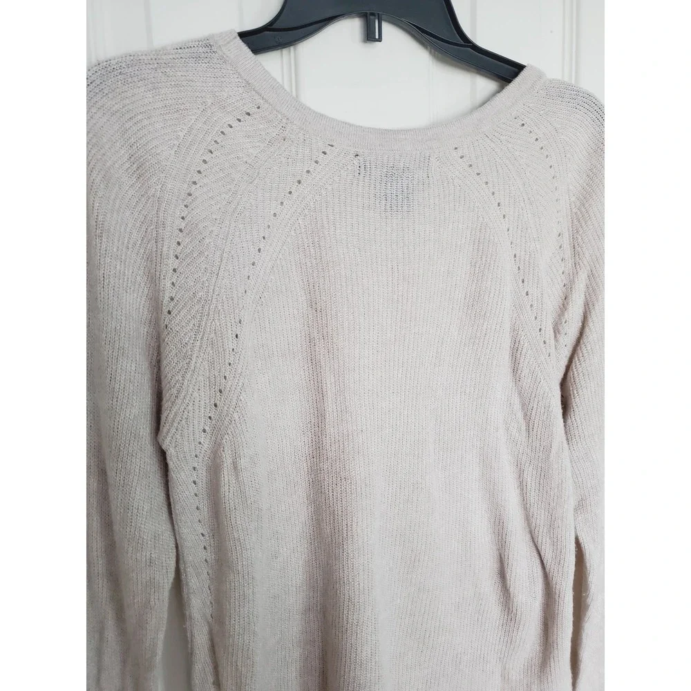 Tahari Sweater Beige Linen Blend‎ Pointelle Knit Long Sleeve Casual Neutral Med